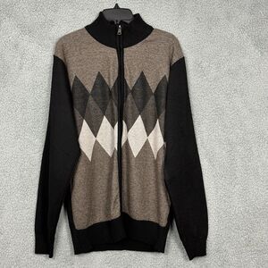 Store 68 Sweater Cardigan Argyle Mens Large Black Zip Up Diamond Street, granpa